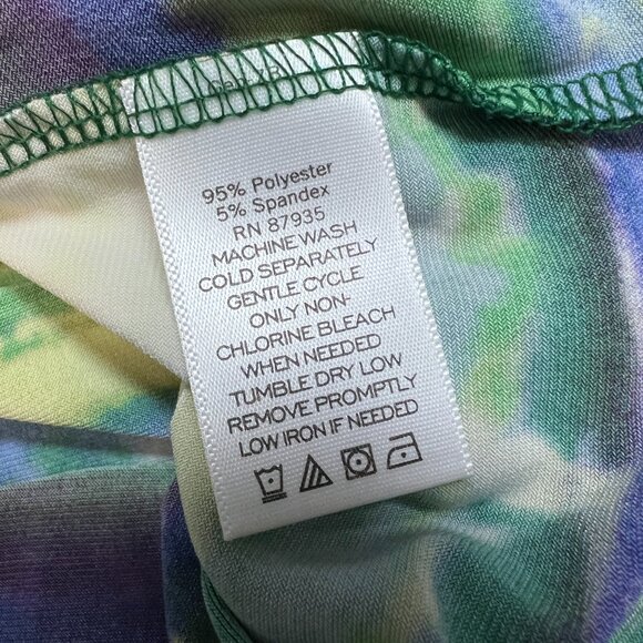 Susan Graver Size 1X Liquid Knit Tie-Dye Stripe V-Neck Top Blue Green 3/4 Sleeve - Picture 6 of 6